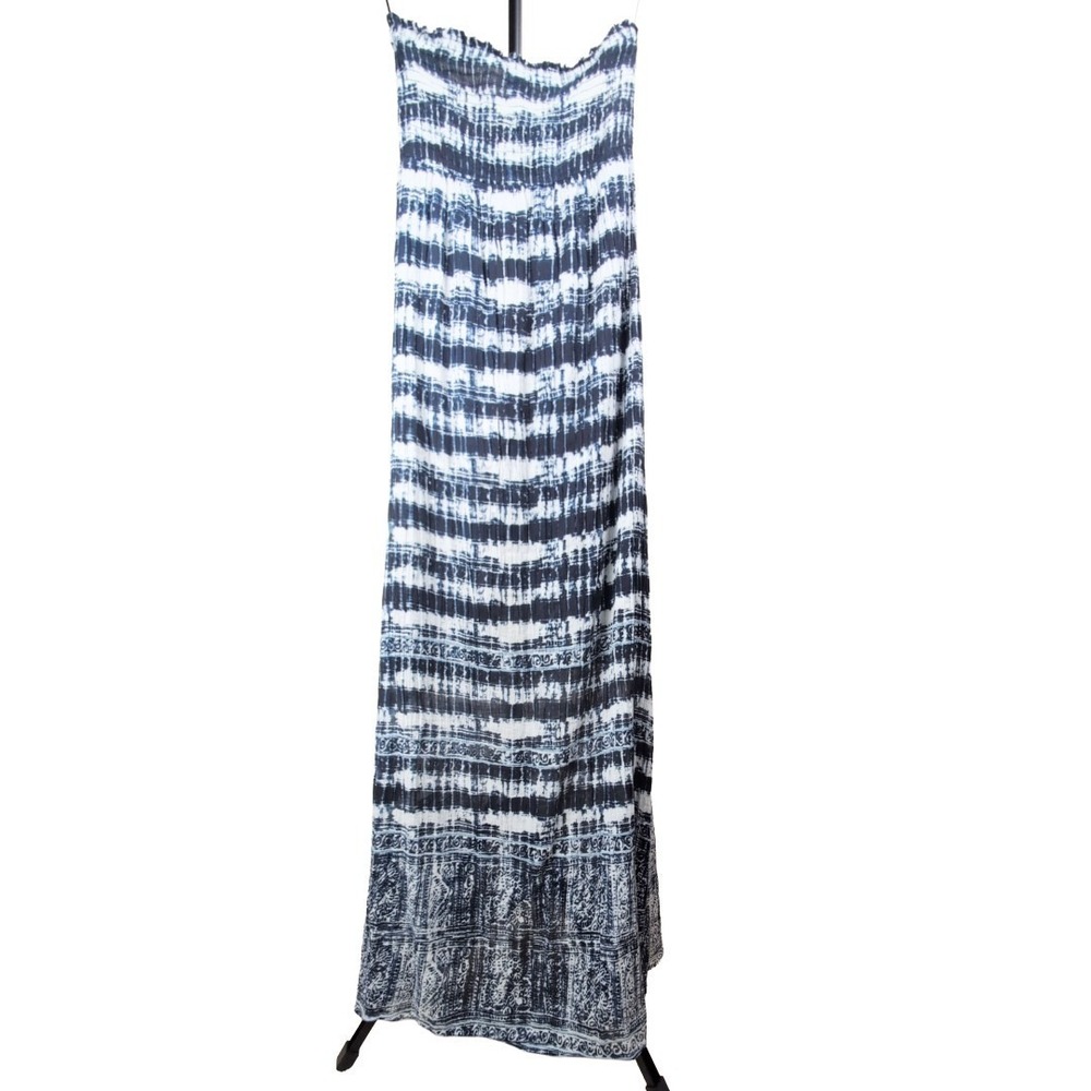 Lucky Brand Blue White Tie-dye Striped A-line Boho Maxi Dress XS Summer Vacation